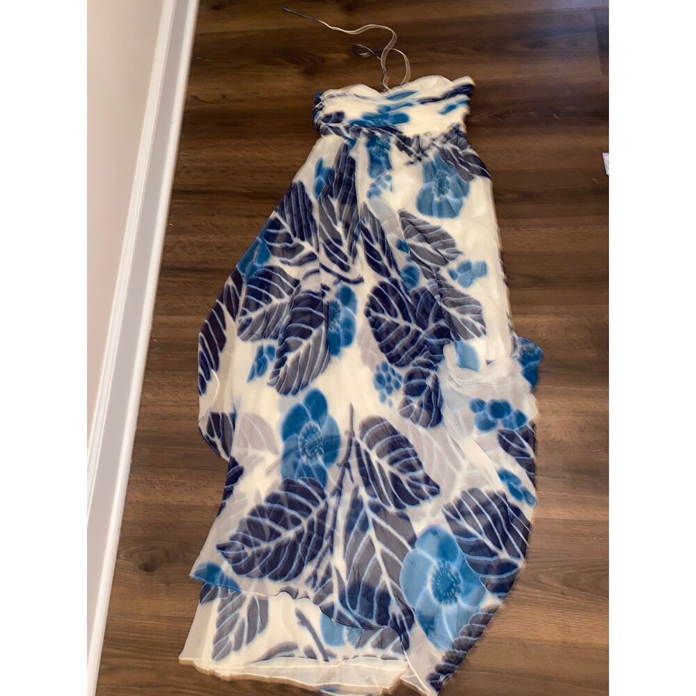 Tibi Silk Chiffon strapless Maxi Dress Blue White/off white Size 6